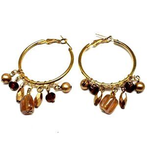 Gold-tone Hoop Earrings with Colorful Dangling Beads – Boho Statement Jewelry